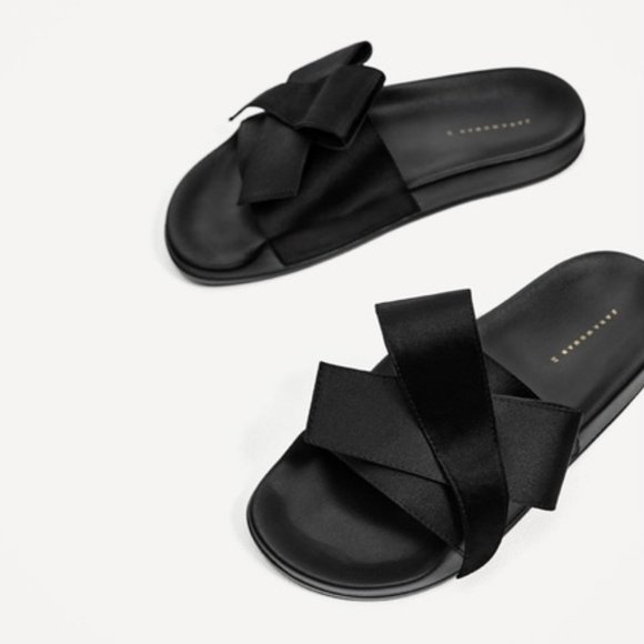 🖤 ZARA- SATIN BOW SLIDES Size 5 - Picture 3 of 8